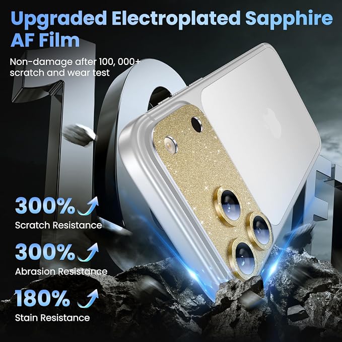 Uyiton for iPhone 17-Pro-Max Camera-Lens Protector: Bling [Not Easy to Break][Strong Adsorption][Case-Friendly] Metal Tempered Glass Rear Camera Screen Cover - Glitter Gold