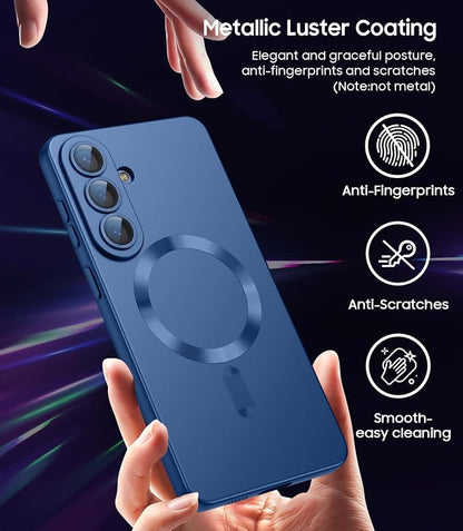 Magnetic for Samsung Galaxy S26 Plus Case [Compatible with MagSafe][Built-in Camera Lens Protector] Slim Soft Silicone Bumper Shockproof Metallic Luster Phone Case, Blue