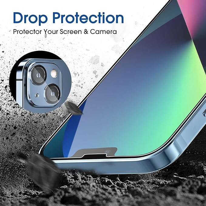 amFilm Screen Protector OneTouch Compatible with iPhone 13, iPhone 13 Pro (6.1", 2021) Tempered Glass and Camera Lens Protector, Edge to Edge Full Coverage Easy Installation Kit, Plastic, 2+2 Pack