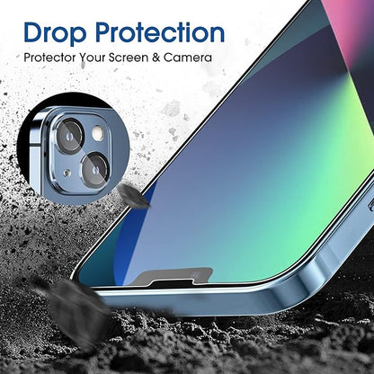 amFilm Screen Protector OneTouch Compatible with iPhone 13, iPhone 13 Pro (6.1", 2021) Tempered Glass and Camera Lens Protector, Edge to Edge Full Coverage Easy Installation Kit, Plastic, 2+2 Pack