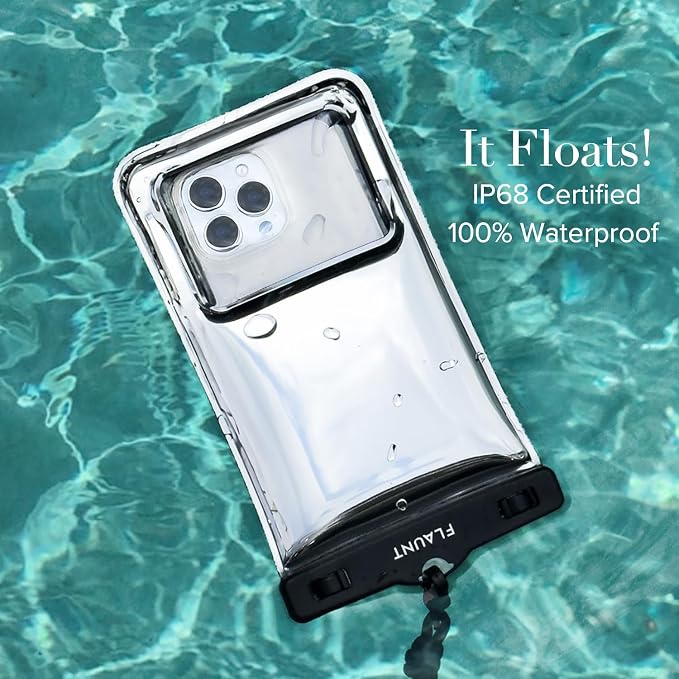 Flaunt Silver Metallic Waterproof Floating Phone Pouch with Crossbody Lanyard - Travel Beach Cruise Ship Essentials - Large