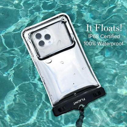 Flaunt Silver Metallic Waterproof Floating Phone Pouch with Crossbody Lanyard - Travel Beach Cruise Ship Essentials - Large