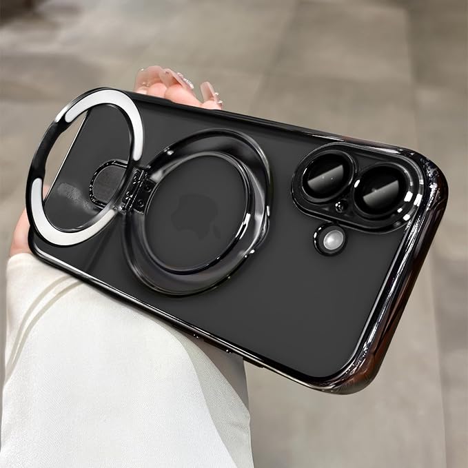 LXK Magnetic Invisible Stand for iPhone 17 Case 6.3" Compatible with MagSafe, Military-Grade Protection, with Camera Protector, Clear Scratch-Resistant Back Cover for iPhone 17 - Black