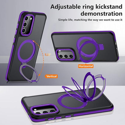 for Samsung Galaxy S21 FE Case, Magnetic Adjustable Ring Stand [Fit for Magsafe], [Military-Grade Shockproof Protection] Phone Case with Kickstand&Ring Holder (Purple)