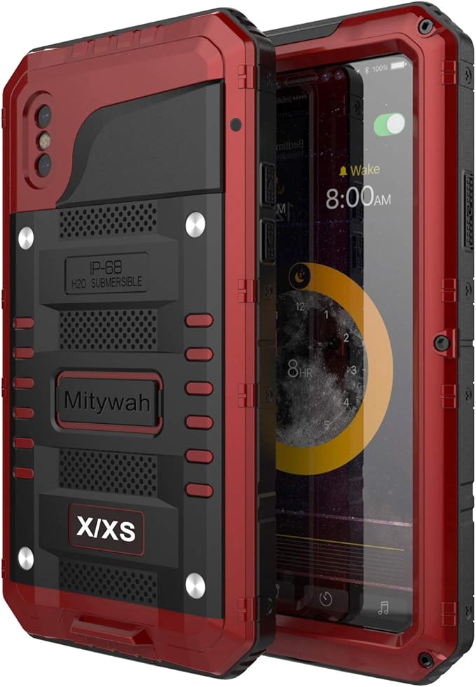 Mitywah Waterproof Case Compatible with iPhone X/XS, [Full Body Protective] Cover Built-in [Shield Screen Protection] [Shockproof] [Military Grade Defender] [Metal] [Heavy Duty ] Shell Outdoor,Red