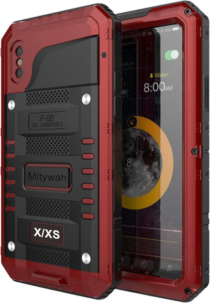Mitywah Waterproof Case Compatible with iPhone X/XS, [Full Body Protective] Cover Built-in [Shield Screen Protection] [Shockproof] [Military Grade Defender] [Metal] [Heavy Duty ] Shell Outdoor,Red