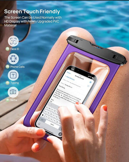Lanhiem Large Waterproof Phone Pouch [Up to 10.5"] Universal IPX8 Waterproof Dry Bag with Lanyard for iPhone 17 Pro Max /16, S25 Ultra/ S24/ S23 Plus/ S25 FE, Moto G/Pixel 10 9 8 Pro, Black+Purple