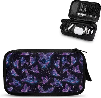 Glitter Butterfly Print Storage Bag Practical Earphone Bags Cable Organizer Bags Power Bank Bag Data Cables Storage Pouch Headset Organizing Pouch Multipurpose Bags