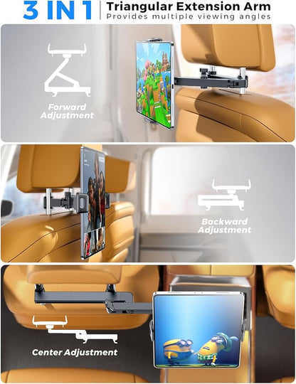 eSamcore for iPad Holder for Car Backseat, Triangular Retractable Arm Headrest Tablet Holder Deeper Clamp Tablet Car Mount Back Seat Kids Car Accessories for 4.7"-11" iPad Pro, Air, Mini, Galaxy Tab