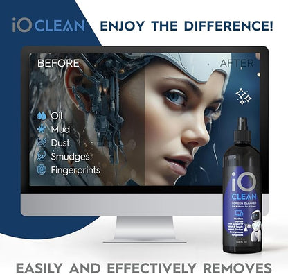 Screen Cleaner Spray (16oz + mini Cleaner) – Best Large Cleaning Kit for LCD LED OLED TV, Smartphone, iPad, Laptop, Touchscreen, Computer Monitor, Electronic Devices, Microfiber Cloth and 2 Nozzles