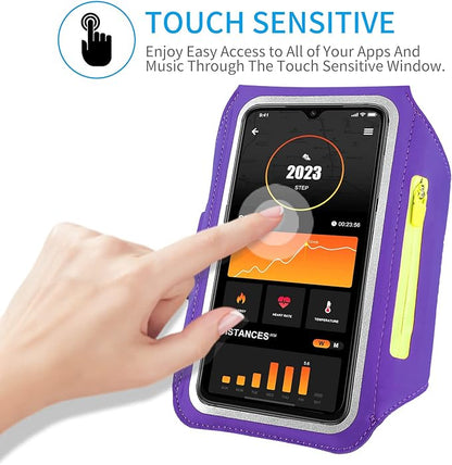 Running Armband with Earphone Bag Cell Phone Armband for iPhone 17 16 15 Pro 14 Plus 13 11 XR, Galaxy S24/S10 Water Resistant Sports Phone Holder Case & Zipper Slot Car Key Holder for 6.7 inch Phone