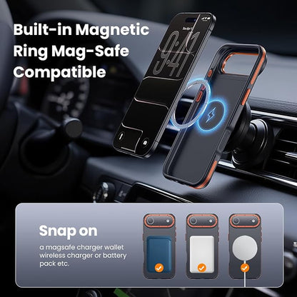 Strong Magnetic Case for iPhone Air (6.5", 2025) with Stand, Drop-Proof Bumper Cover with Contrast Color Border, Military-Grade Drop Protection, Shockproof Slim Thin Cover,Orange