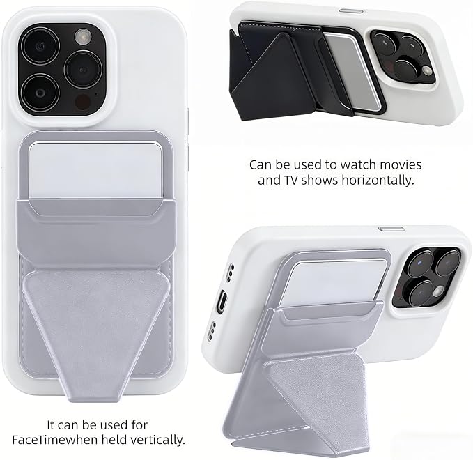 for MagSafe Wallet RFID Blocking, 2 Card Holder, Stand Strong Magnetic Grip, Slim Leather Phone Wallet, Compatible with iPhone 17/16/15/14/13/12 Series (Gray Small Support)