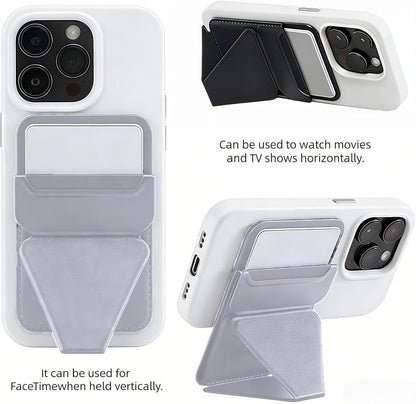 for MagSafe Wallet RFID Blocking, 2 Card Holder, Stand Strong Magnetic Grip, Slim Leather Phone Wallet, Compatible with iPhone 17/16/15/14/13/12 Series (Gray Small Support)