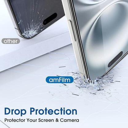 amFilm Auto-Alignment OneTouch for iPhone 16 [6.1''] Screen Protector + Camera Lens Protector, Tempered Glass, 30 seconds Installation, Bubble Free, Case Friendly, Anti-Scratch [2+2 Pack]