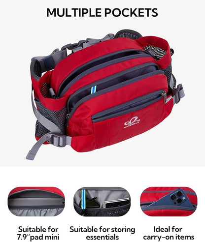 WATERFLY Fanny Pack Waist Bag: Fannie Pack 2 Water Bottle Holders Lumbar Belt Hiking Walking Running Jogging Camping Large Woman Man (Bottle Not Included)