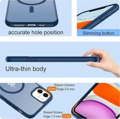 Pilaru for iPhone 11 Case & iPhone XR Case [Compatible with Magsafe] Translucent Matte Magnetic Case with Screen Protector,SlimThin Shockproof Protective Cover for iPhone 11 & iPhone XR-Dark Blue