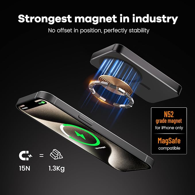 Power Bank, Ultra-Thin 10,000mAh Magnetic Wireless Portable Charger, 22.5W Fast Charging Battery Pack, Comes with USB-C Cable, Designed for iPhone Air /17/16/15/14/13/12,