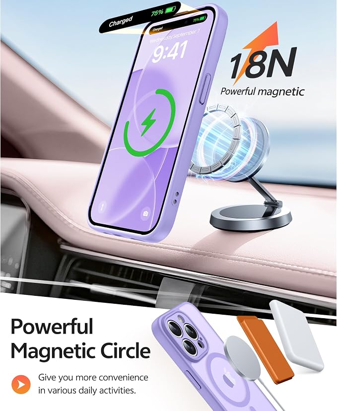 FNTCASE for iPhone 13 Pro Max Case: [Compatible with Magsafe] Translucent Matte Magnetic Phone Cover - Military Grade Drop Protection Shockproof Protective Cases - Light Purple