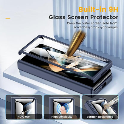 Caka Magnetic for Samsung Galaxy Z Fold 4 Case with Hinge Protection Blue | Compatible with MagSafe, Built-in Outer Screen Protector, Hinge Guard, Translucent Matte Back, 360° Hybrid Drop Defense