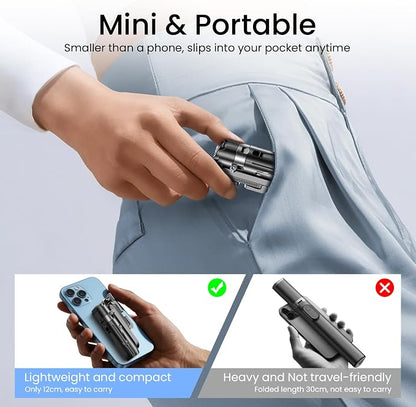 Portable Selfie Stick Tripod with Dual Fill Lights & Bluetooth Remote – 3-in-1 Pocket Size Phone Tripod with 2 Cold Shoe Mounts for iPhone Android – Mini Video Stand for Live Streaming