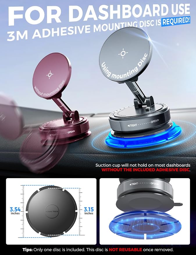 eSamcore Vacuum Magnetic Phone Holder for Car, for Magsafe Car Mount for Windshield, Foldable Stand Suction Cup for Mirror, Glass, Screen, Gym, Smooth Surfaces Compatible with iPhone