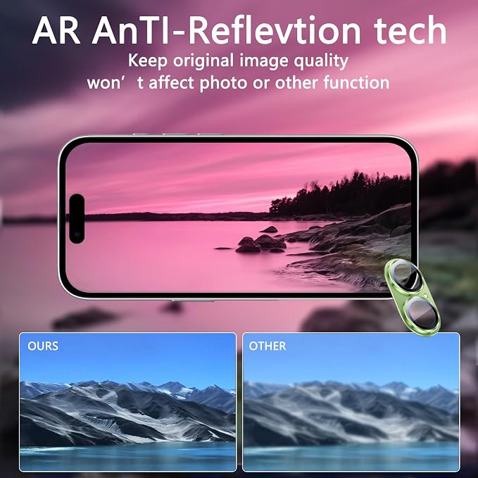2 Pack Camera Lens Protector for iPhone 17,Metal AR Tempered Glass Rear Camera Screen Cover,Anti-Scratch,Strong Adsorption,Case Friendly, Easy to Install-Light Green