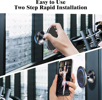 Double Sided Magnetic Phone Holder, 360° Adjustable for Gym and Golf Carts, Strong Magnet, Shoot Hands-Free Videos During Exercise, Compatible with MagSafe Cases & iPhone 17/16/15/14/13 Pro Max Plus