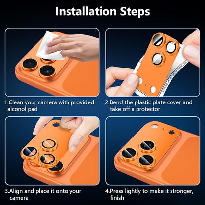 for iPhone 17 Pro Camera Lens Protector, [Military Grade Shatterproof] [Strong Adsorption] [Case Friendly] Full Coverage Metal Aluminum Alloy 9H Tempered Glass Camera Screen Cover, Orange