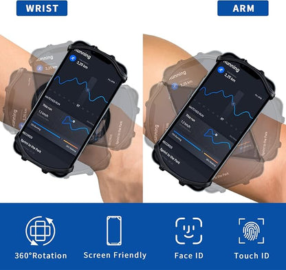 Wristband Running Phone Holder for iPhone 16/15/14/13/12/11/ Pro/X/8 Plus/8/7, 360°Rotatable with Key Holder, Sports Wristband for Samsung Galaxy and All 4''-6.5''Phones (Non-Removable-S)