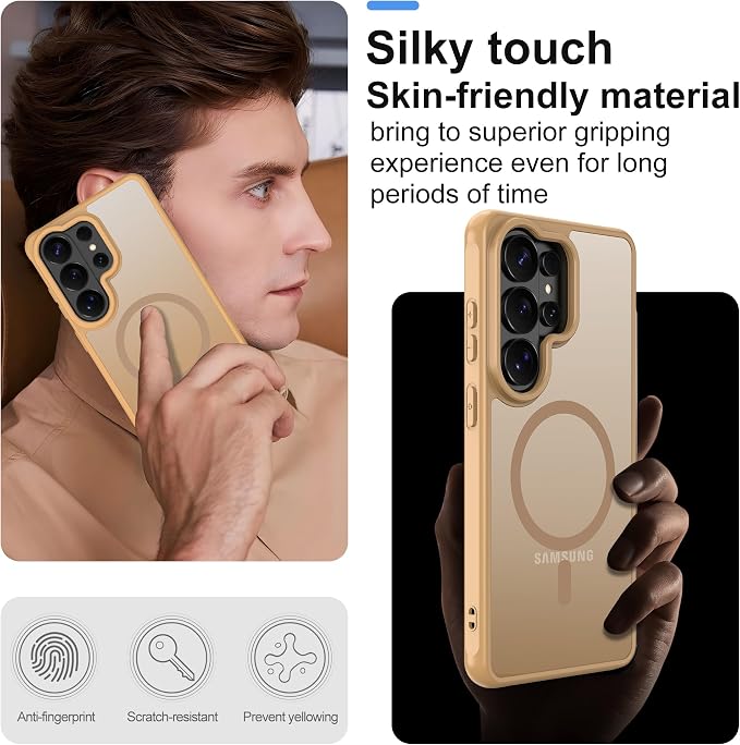 Pilaru for Galaxy S26 Ultra Phone Case: 12FT Military Grade Drop Protection [magsafe Fit] s26 Ultra Magnetic case with 2PC HD Screen Protector,Frosted Translucent Soft-Touch Skin for S 26 Ultra,Gold