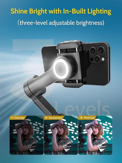 AOCHUAN Gimbal Stabilizer for iPhone Gimbal with Wireless Charging Smartphone for iPhone 15 Pro Max/Android Foldable 3-Axis Handheld Phone Stabilizer for Video Recording Face Tracking-Smart X Pro