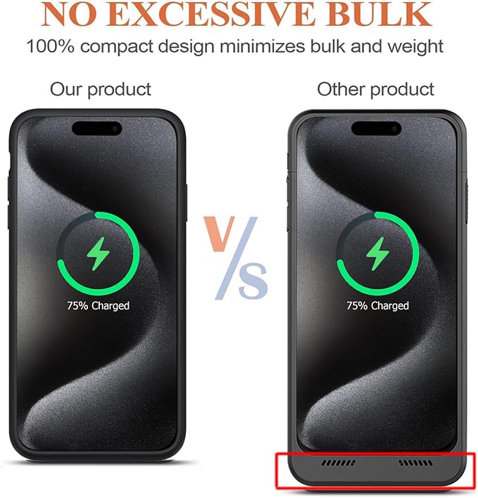 Battery Case for iPhone 15 Pro Max,12000mAh Portable Protective Charging Case with Wireless Charging Compatible for iPhone 15 Pro Max (6.7 inch) Extended Battery Pack Charger Case with Carplay (Black)