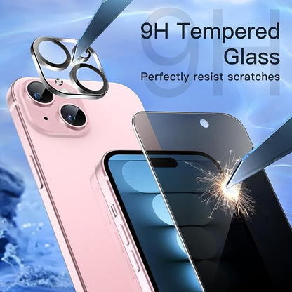 JETech Privacy Screen Protector for iPhone 15 6.1-Inch with Camera Lens Protector, Anti-Spy Tempered Glass Film, Easy Installation Tool, 2-Pack Each
