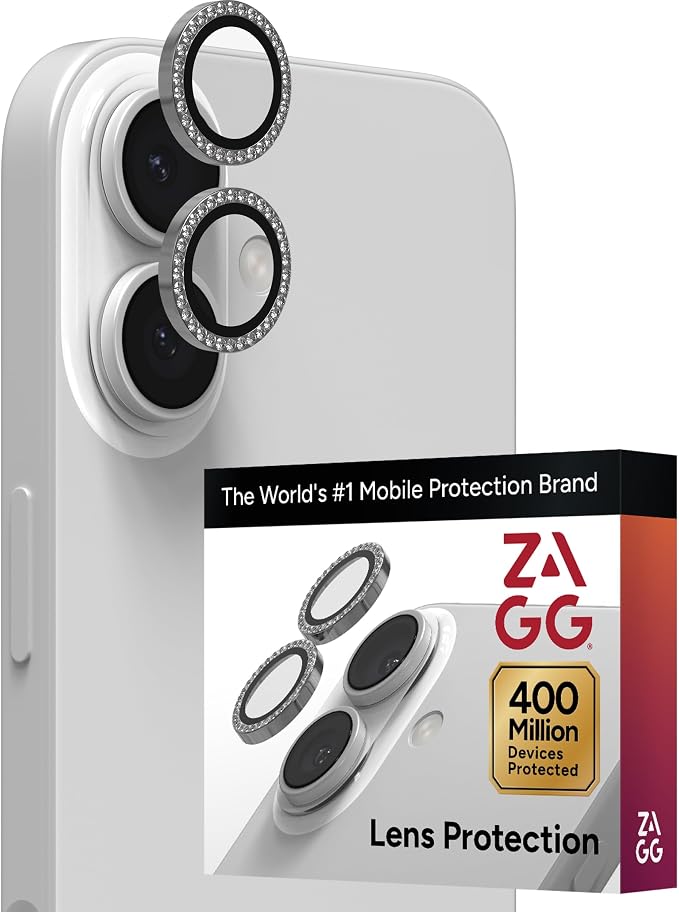 ZAGG iPhone Camera Lens Protector for iPhone 17/16/ 16 Plus - Diamond, Camera Ring, Maximum Impact & Scratch Protection, Anti-Reflective Technology, Smudge-Resistant, Precise Fit, Glass Elite
