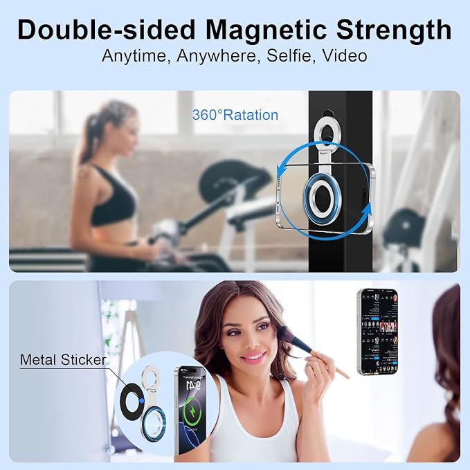 MagSafe Phone Ring Holder, Magnetic Grip Stand Finger Ring Kickstand Dual-Sided Phone Holder for Samsung Galaxy S26 S25 Ultra S24 Z Fold7 Flip7 iPhone 17 Pro Max 17 16e 16 Plus 16 Fit Magnet Car Mount