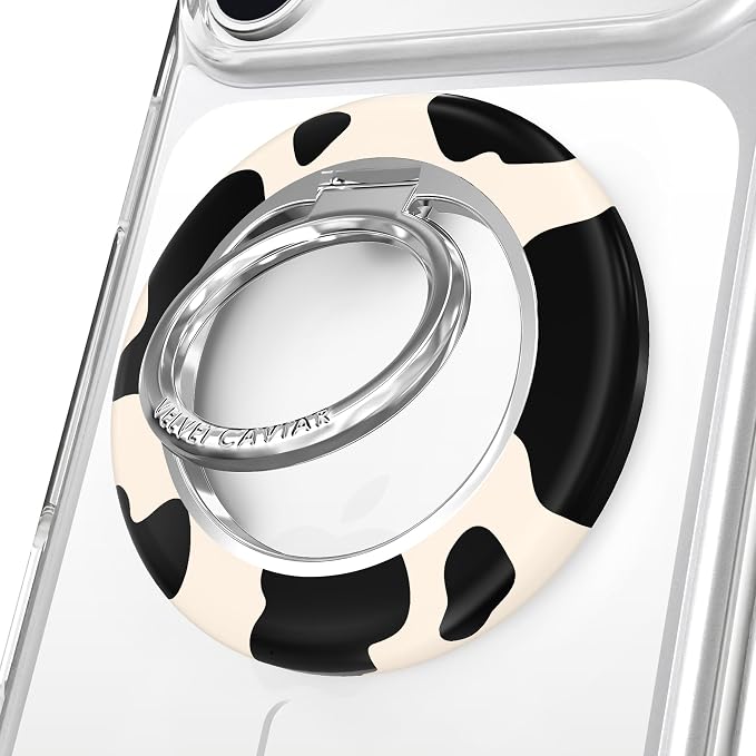 VELVET CAVIAR Compatible with MagSafe Phone Grip 2.0 | Cute Magnetic Ring Holder | Finger Loop Kickstand | Pop On Accessory for iPhone 17, 16, 15, 14, 13, 12 | Cow Print