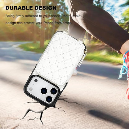 Bocasal Crossbody Wallet Case for iPhone 17 Pro, RFID Blocking PU Leather Zipper Handbag Purse Flip Cover, Kickstand Folio Case with Card Slots Holder Wrist Strap Lanyard 5G 6.3 Inch (White)