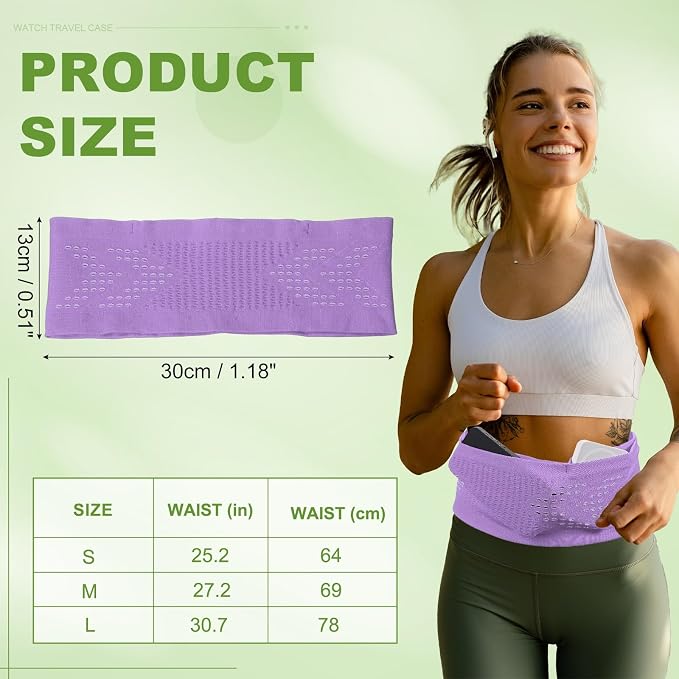 Slim Running Belt, Running Fanny Pack Phone Holder for Women Men Waist Bag Moisture Wicking Storage Belts Bag- Fitting for (Storage Phone-Travel- Sports- Hiking) Purple & S