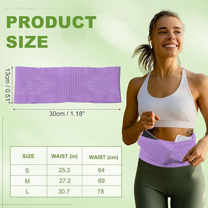 Slim Running Belt, Running Fanny Pack Phone Holder for Women Men Waist Bag Moisture Wicking Storage Belts Bag- Fitting for (Storage Phone-Travel- Sports- Hiking) Purple & S
