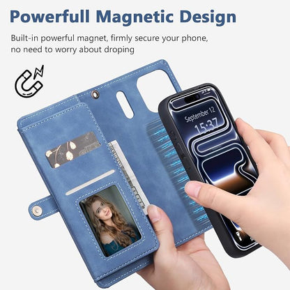 Wallet Case for iPhone 17 Pro with Card Holder/Crossbody Wallet/Strap,[RFID Blocking][Magnetic] PU Leather Phone Case for iPhone 17 Pro,6.3 in,Dream Sky Blue
