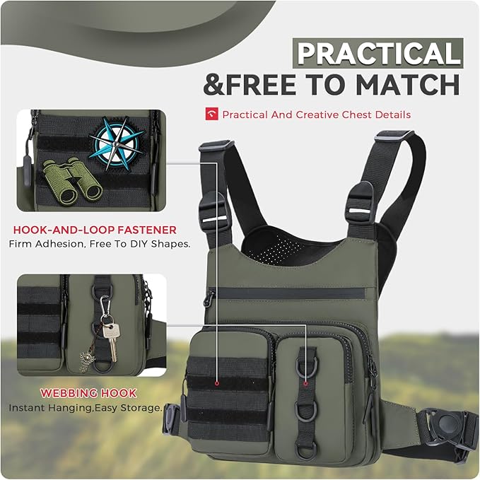 Criuage Outdoor Chest Bag for Men, Lightweight Running Vest with Water Bottle Pocket, EDC Chest Pack for Hiking, Cycling