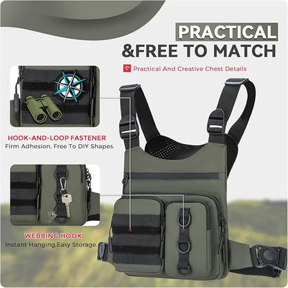 Criuage Outdoor Chest Bag for Men, Lightweight Running Vest with Water Bottle Pocket, EDC Chest Pack for Hiking, Cycling