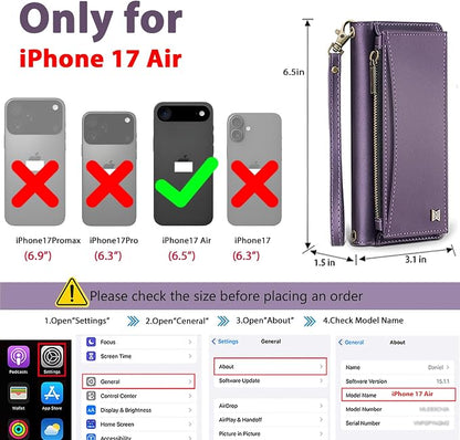Wallet Case for iPhone Air with Card Holder/Crossbody Wallet/Strap,[RFID Blocking][Magnetic] PU Leather Phone Case for iPhone Air,6.5 in,Purple