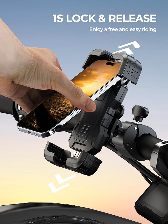 Bovemanx Motorcycle Phone Mount Holder, [150mph Wind Anti-Shake][7.2inch Big Phone Friendly] Bike Phone Holder, Motorcycle Handlebar Cell Phone Clamp, Compatible with iPhone 16 Pro Max, Tangerine