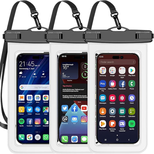 Famoby Up to 8.3" 3 Pack White Universal Waterproof Phone Pouch, Phone Waterproof Case Dry Bag,Protection Level: IP68,Outdoor Sports for Apple iPhone,Samsung,and More,White