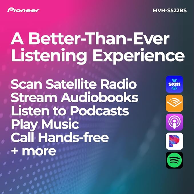 Pioneer MVH-S522BS Bluetooth Car Stereo with USB/AUX Inputs, Pioneer Smart Sync, and Hands-Free Calling for Enhanced in-Car Audio Experience.