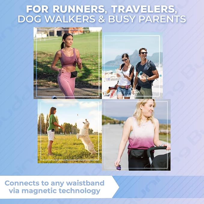 Running Buddy Fanny Pack Waist Pouch - Water-Resistant Gym Belt - Magnetic Closure Waist Belt - Bounce-Free Fit Fanny Pack for Men - 3.75 x 4 in, Mini Blue