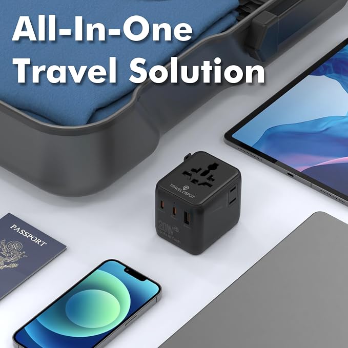 TRAVEL DEPOT Universal Travel Adapter w/USB Ports, GaN All in One Worldwide Plug Adapter, International Power Converter for All Devices, Wall Charger AC Power Type C Charging Ports for USA EU UK AUS