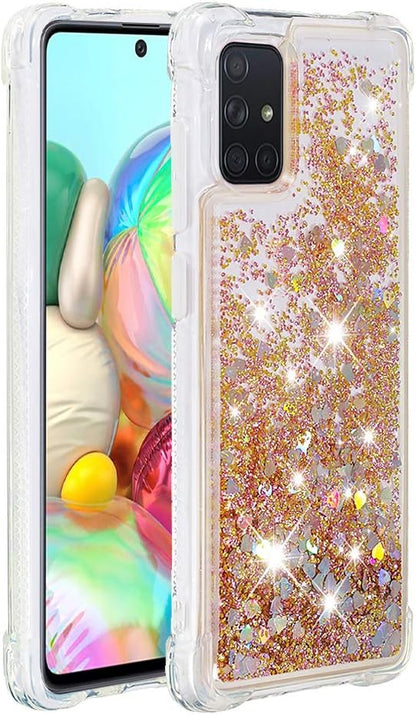 Silicone Phone Case für Galaxy A71 Glitter Gold, Women Bling Liquid Floating Case Soft TPU Bumper Cover Transparent Rubber Protective Shell Scratch Slim Back Case Compatible with Samsung Galaxy A71